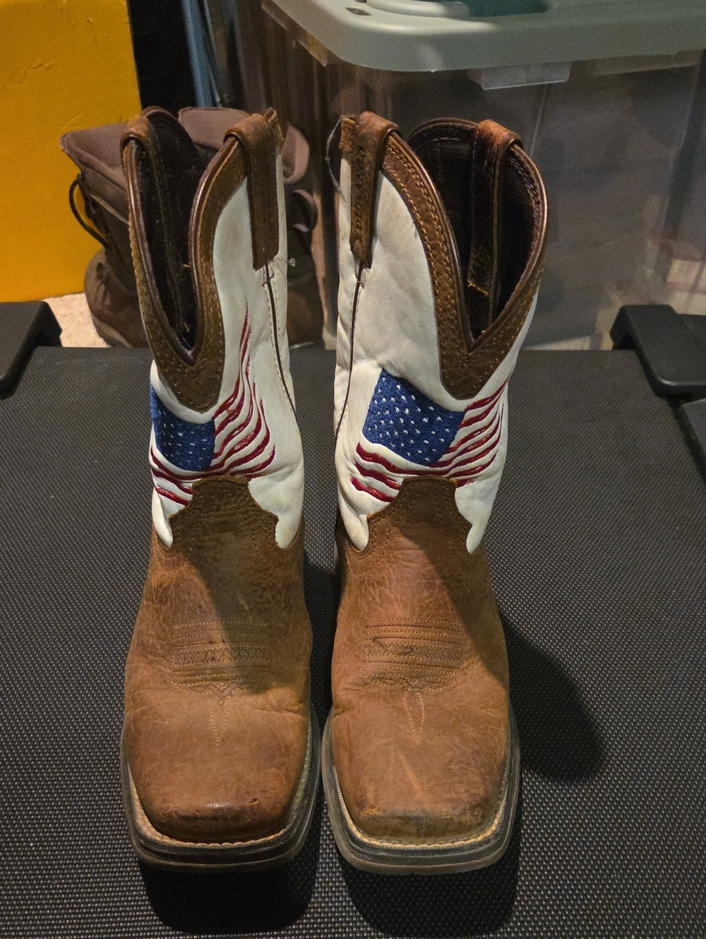 Durango Kids Brown and White Cowboy Boots with American Flag